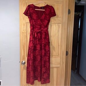 Floral Embroidered Maroon Wrap Dress